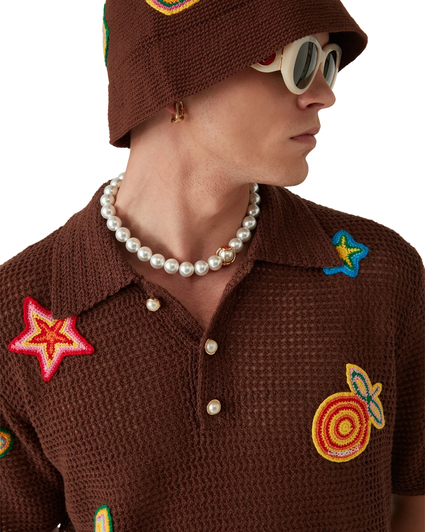 Motif Crochet Polo Shirt