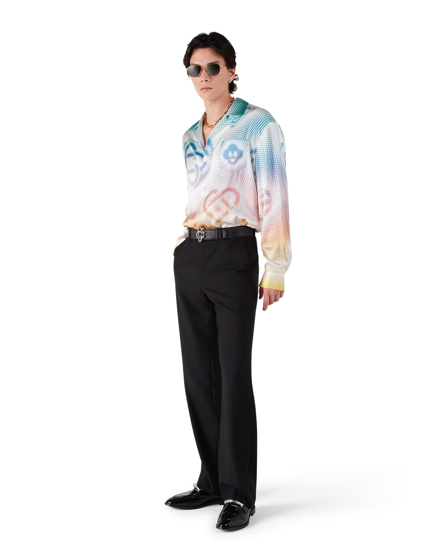 Halftone Logo Long Sleeve Silk Shirt