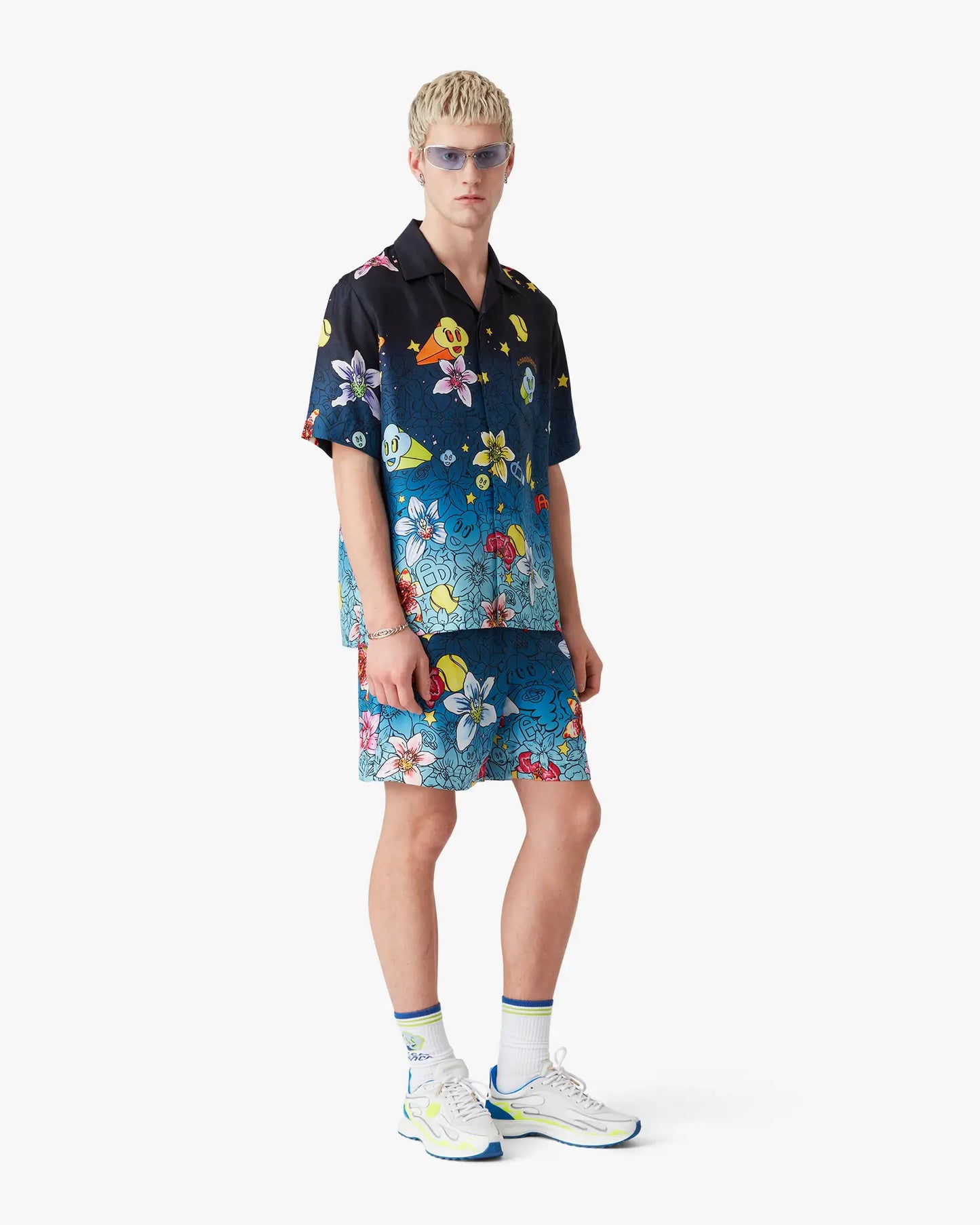 Collage D'Icones Graphiques Short Sleeve Silk Shirt