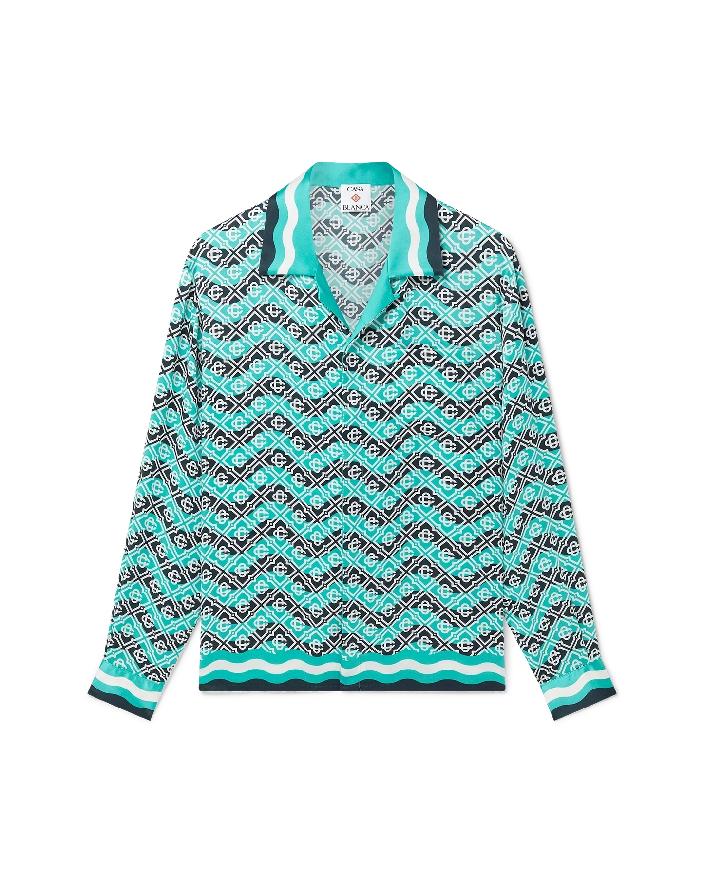 Monogram Wave Long Sleeve Silk Shirt