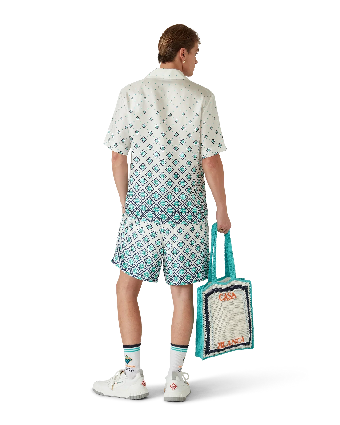 Gradient Monogram Short-Sleeve Silk Shirt