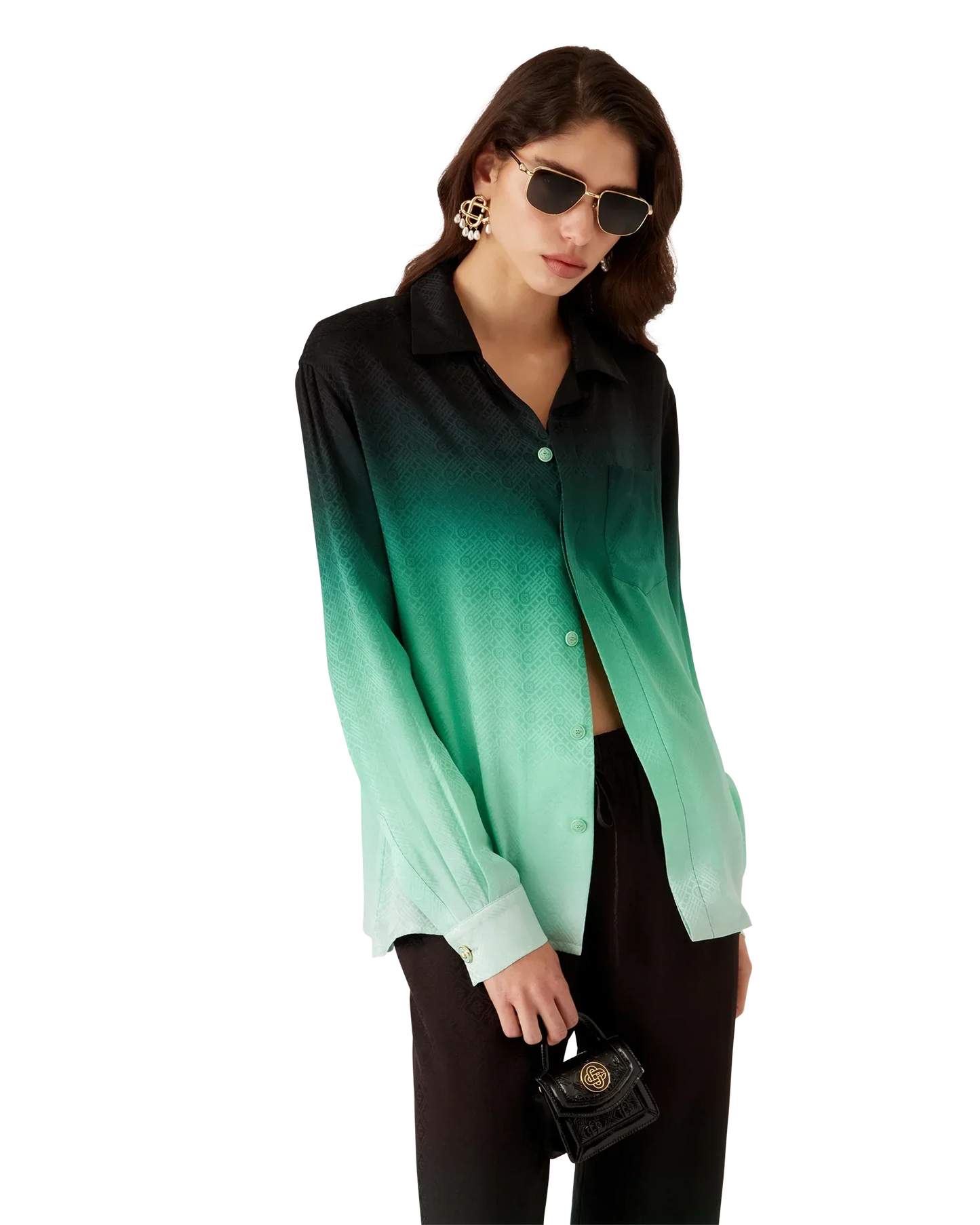 Gradient Ping Pong Jacquard Long Sleeve Silk Shirt
